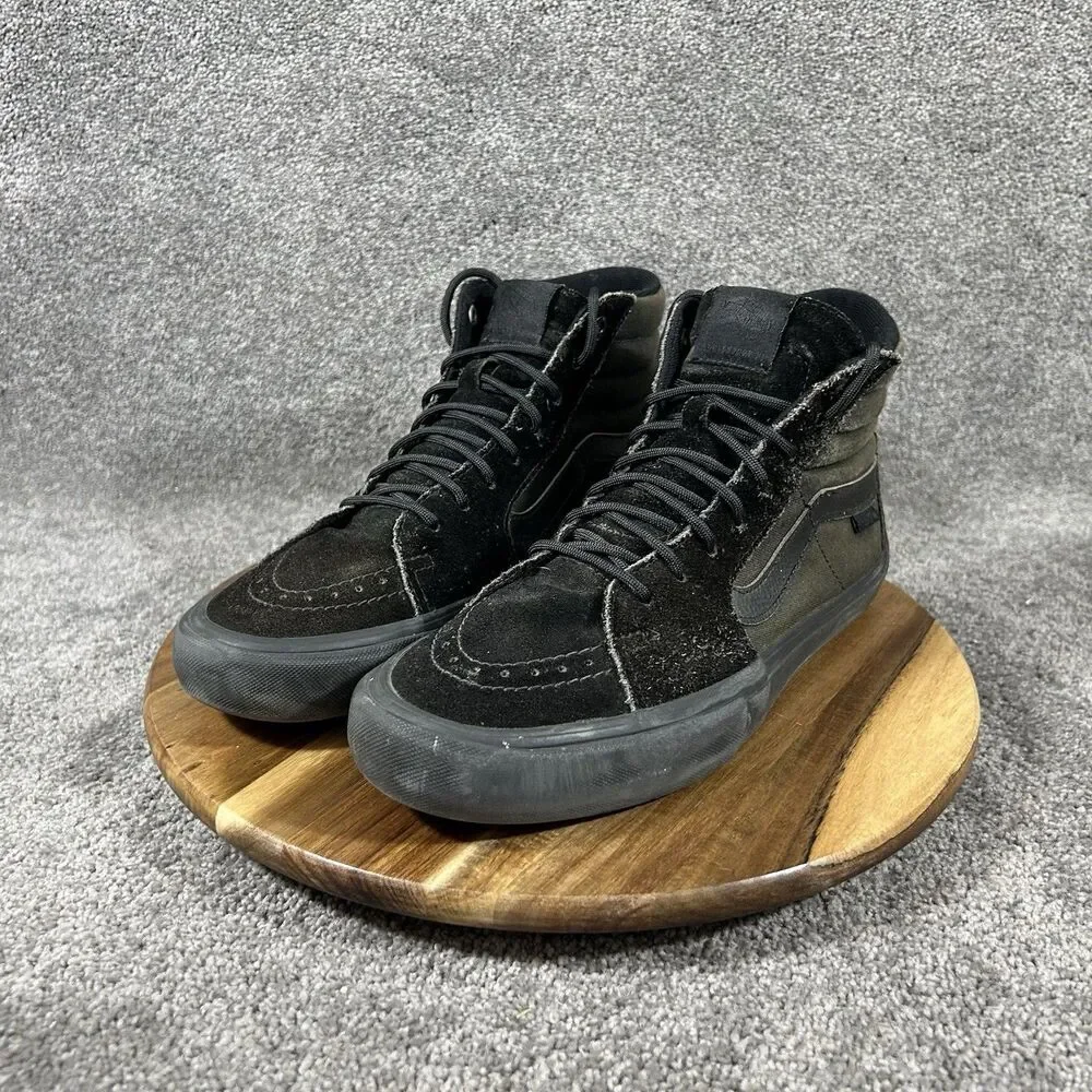 Vans Sk8-Hi Pro Mens Sz 10.5 Triple Black Canvas Skate Athletic Shoes Used